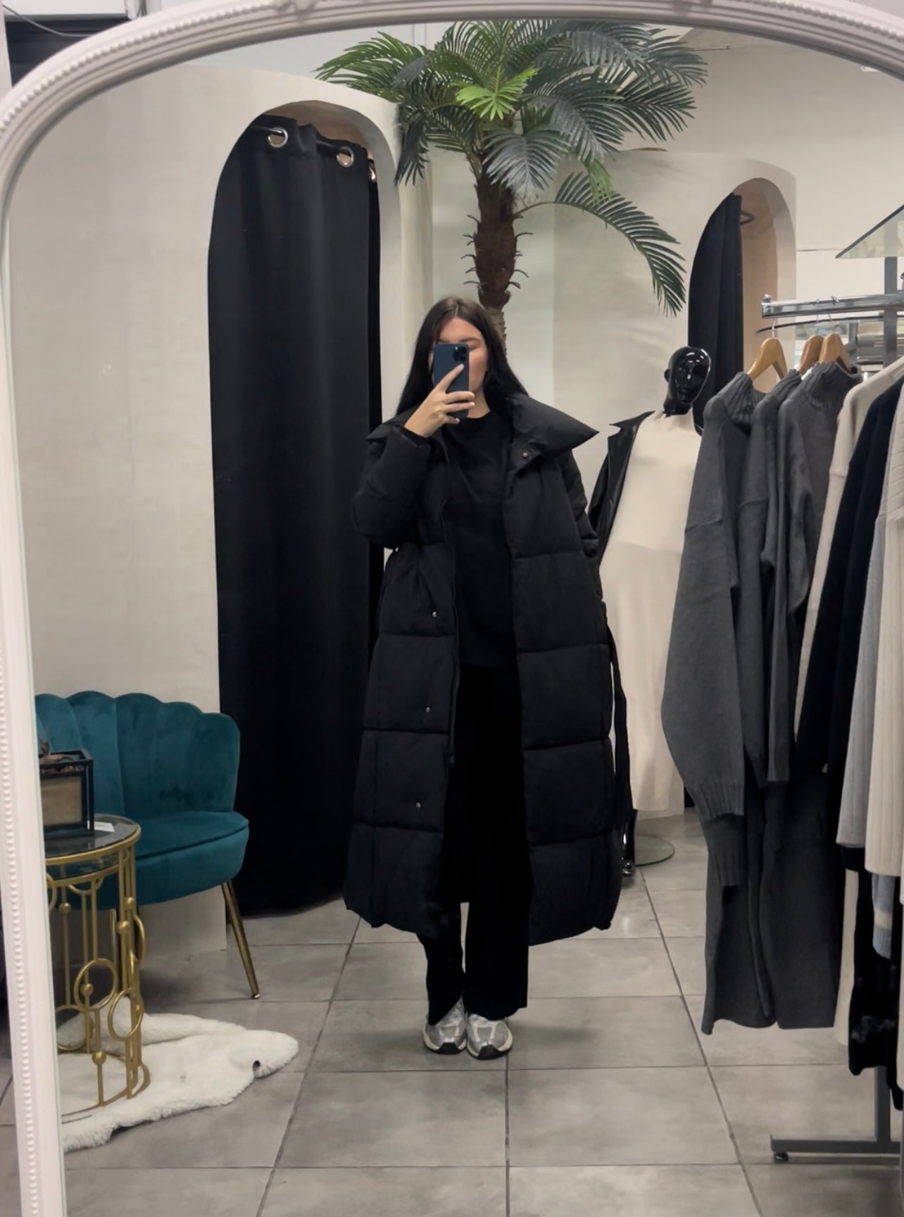 Doudoune matelassée extra longue avec ceinture