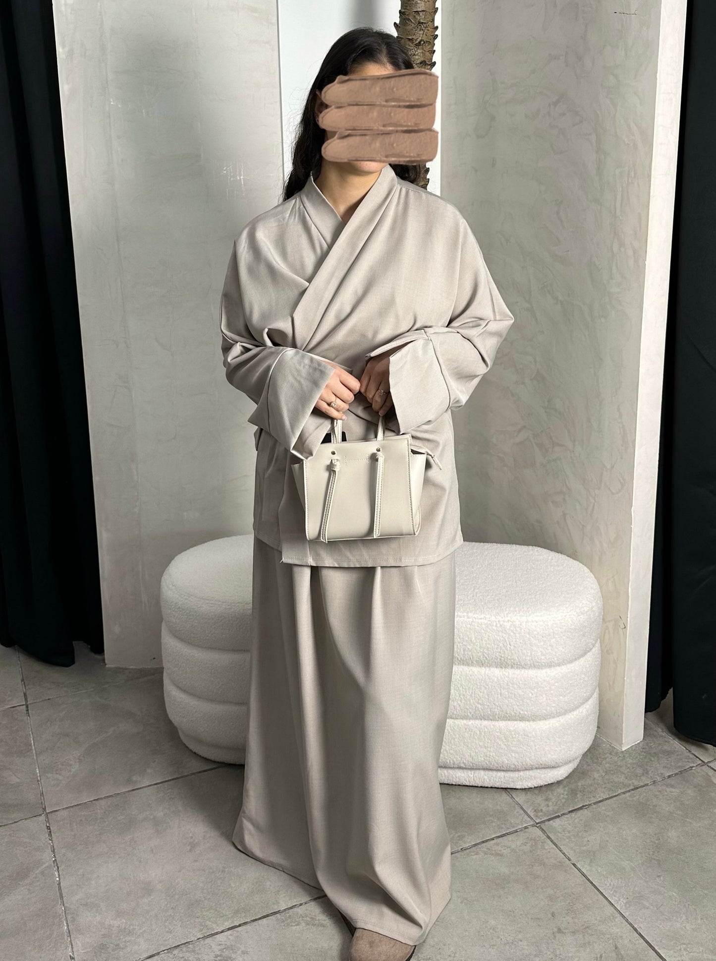 ENSEMBLE JUPE CROISÉ TAUPE CLAIR