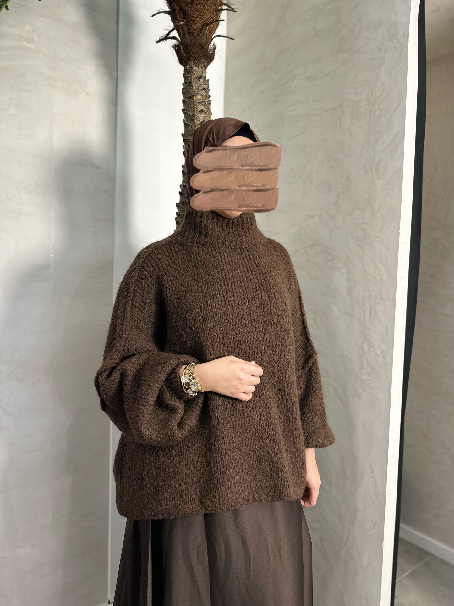 PULL À MANCHES BOUFFANTES MARRON