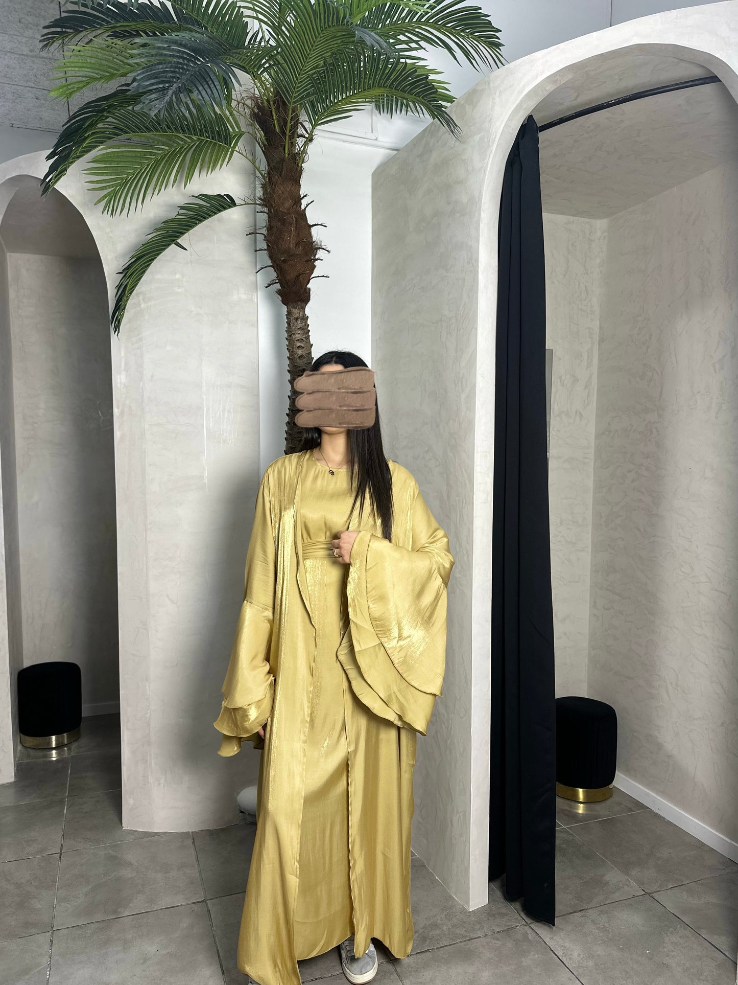 ENSEMBLE ROBE + KIMONO DORÉE IRRISÉ