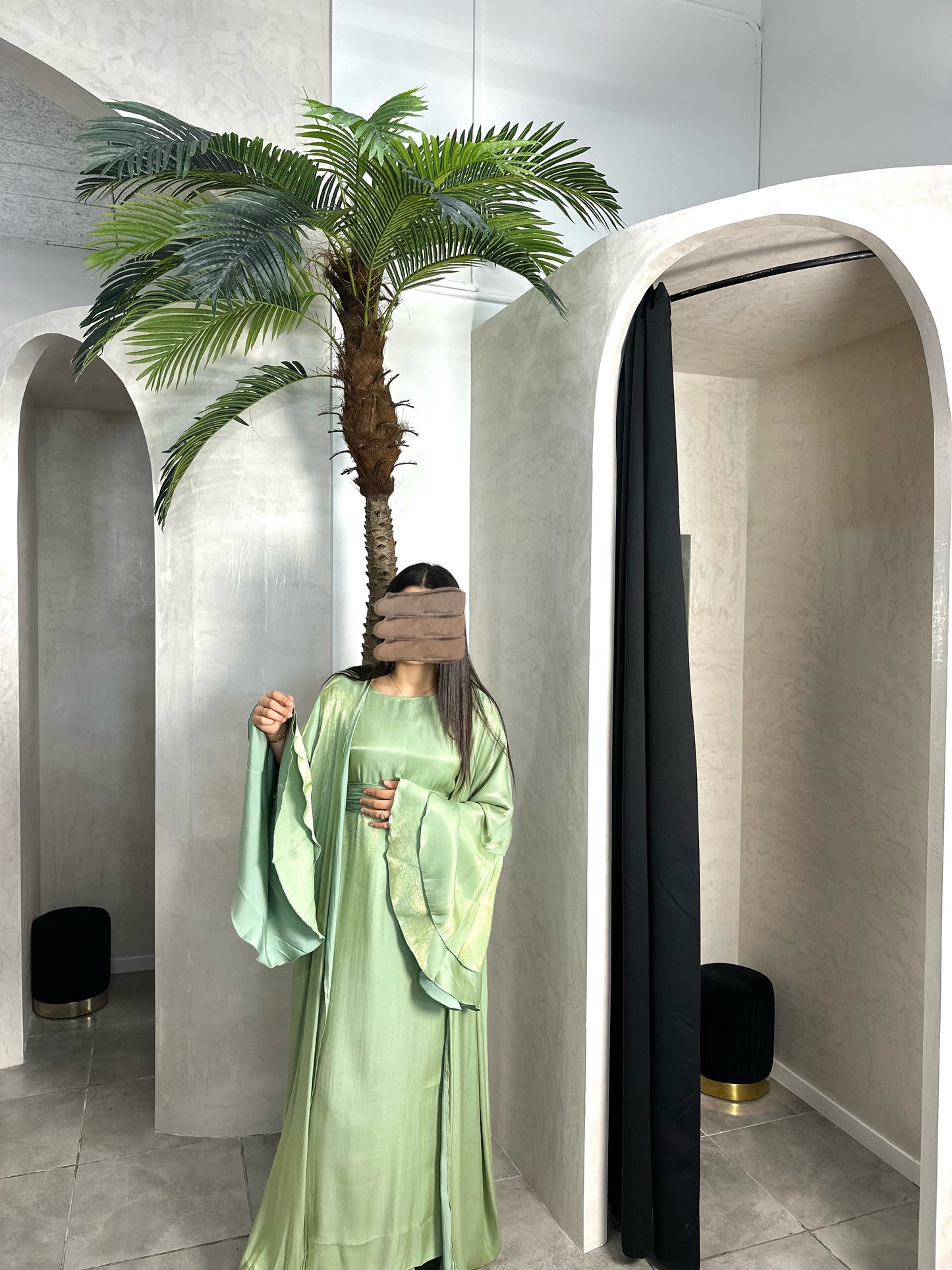 ENSEMBLE ROBE + KIMONO VERT IRRISÉ