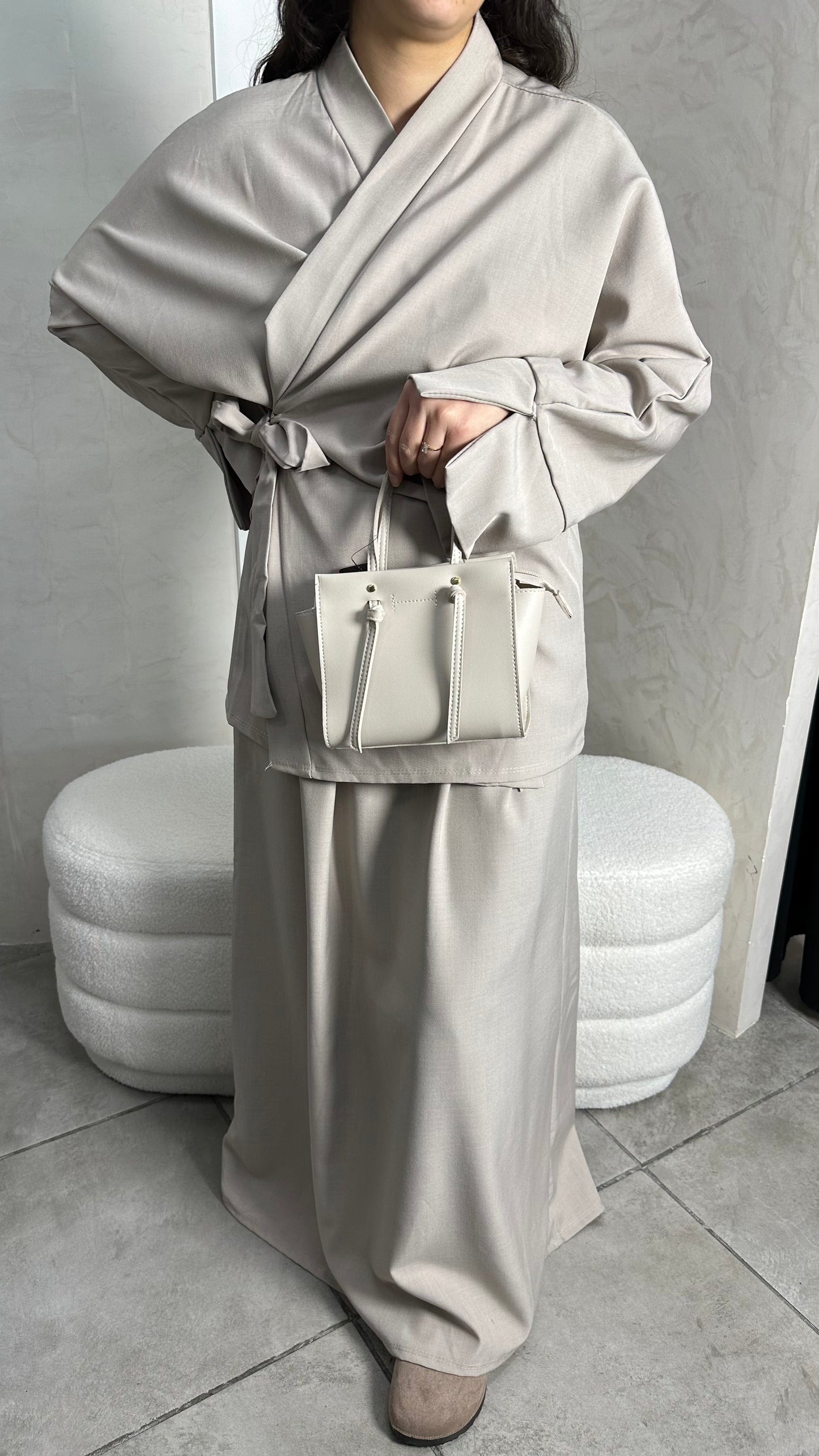 ENSEMBLE JUPE CROISÉ TAUPE CLAIR